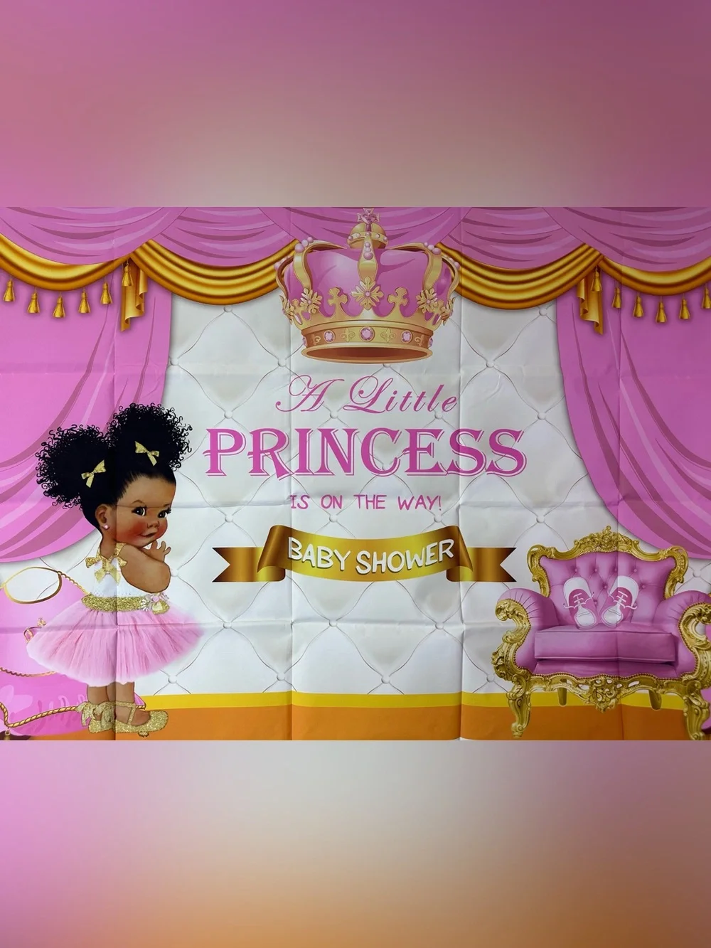 Baby Shower Princess Theme Backdrop Banner 5x3Ft.